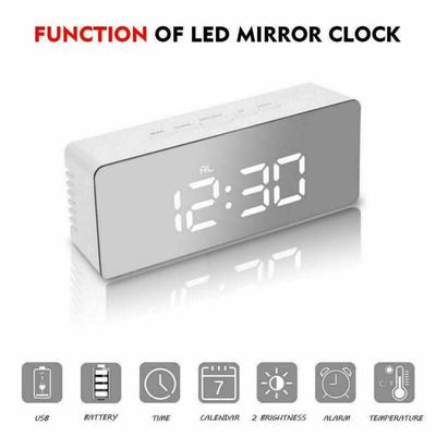 Digital LED Spegel Väckarklocka Temperatur LED Ljus Bord Tid Bedside Klocka