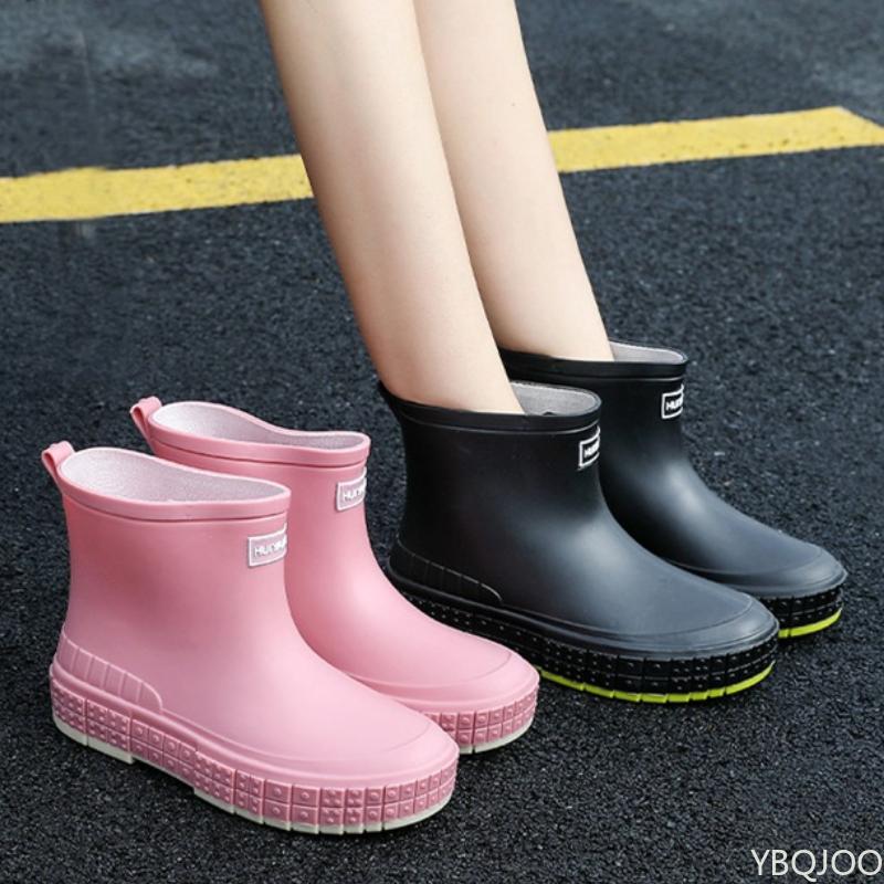Women's New Rain Shoes Fashion Anti Slip Rubber Shoes Lightweight Waterproof Rain Boots Solid Color Ladies Work Boots Zapatos