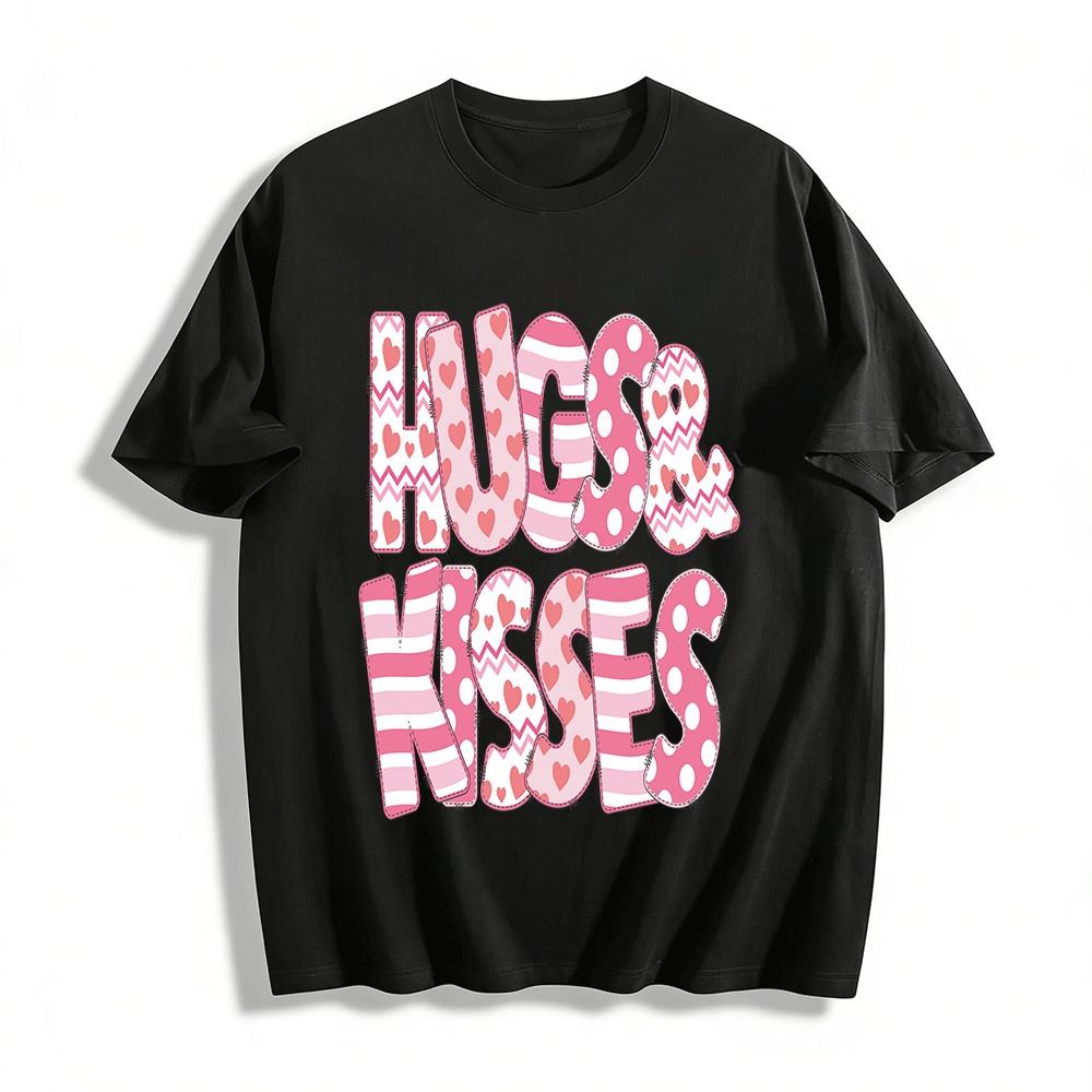 Valentines Day Hugs Kisses Heart Polka Dot Striped Print Top Pure cotton T-shirt XXS