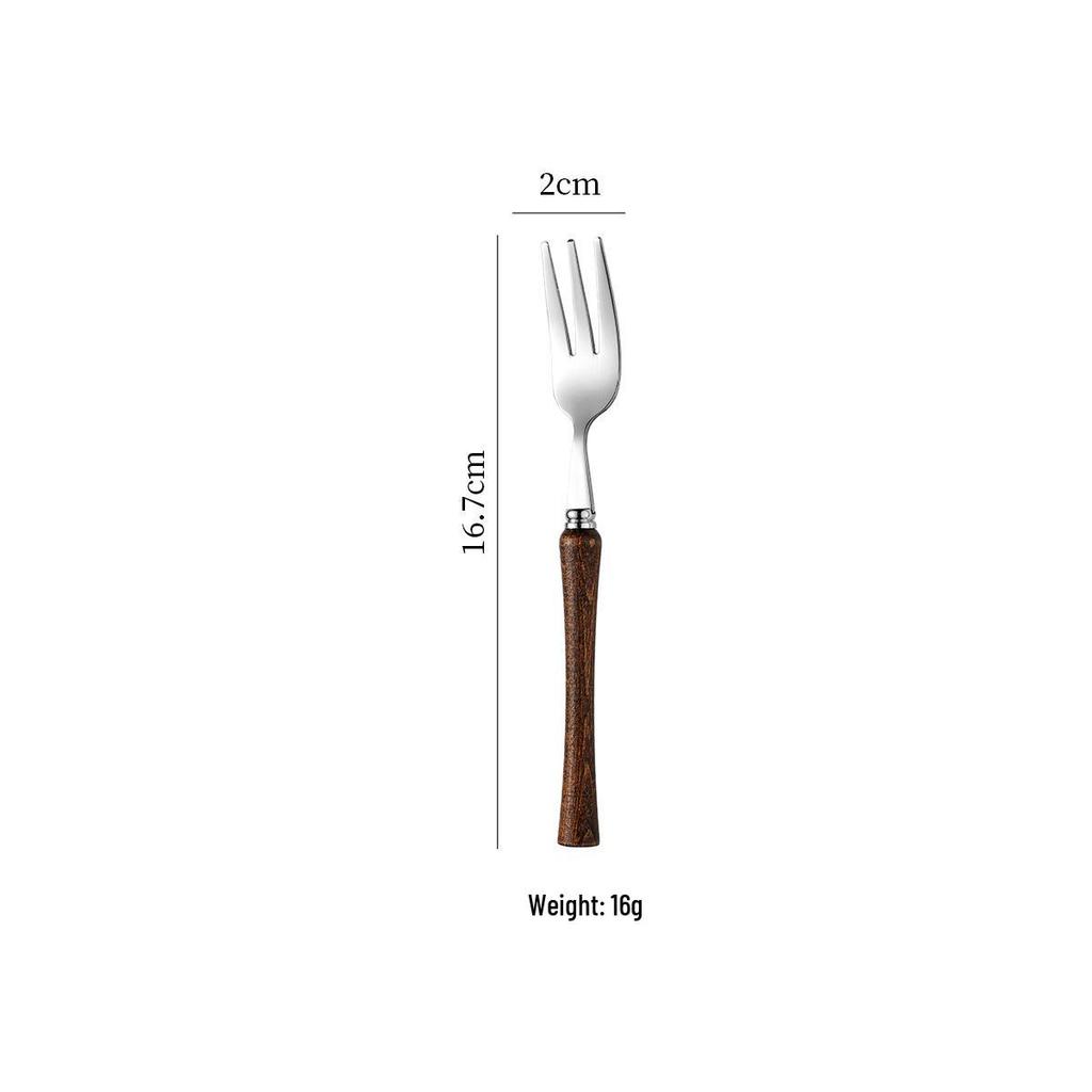 Retro Wooden Handle Walnut 304 Stainless Steel Cutlery Set: Dessert Spoons, Forks, and Slim Waist Steak Knives