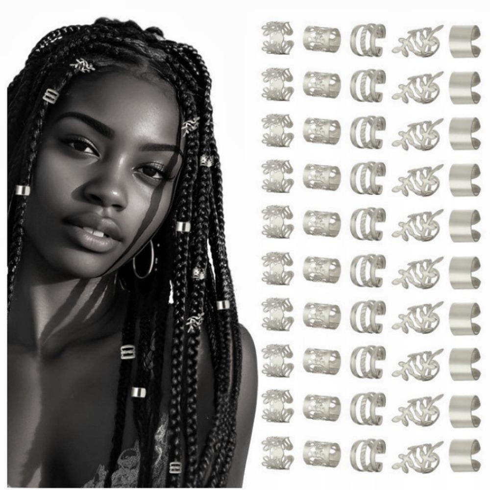 40/50 Pieces Clips Pendants Dreadlocks Beads Metal Hair Dcorations Hair Braid Rings  for Women Men