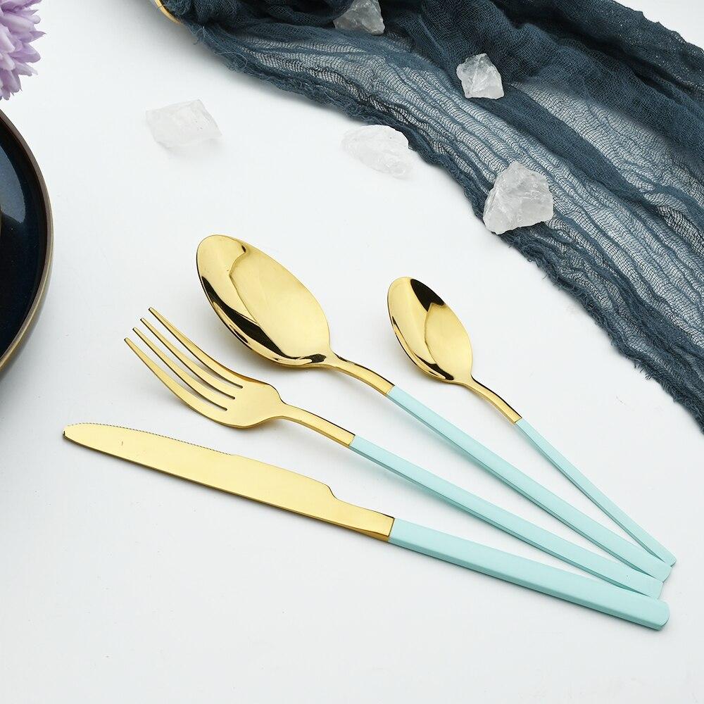 32Pcs Black Gold Cutlery Set Knife Forks Coffee Spoons Dinnerware Set Stainless Steel Tableware Western Kitchen Silverware Set