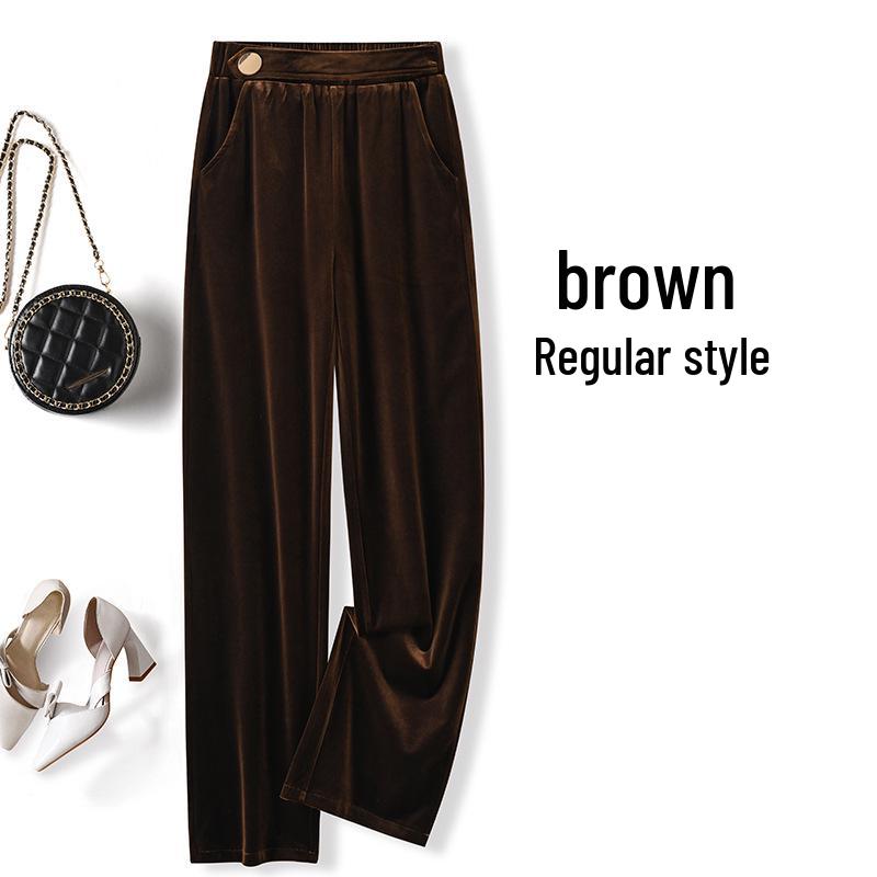 Goldener Samt High-Waist Straight-Leg Hose für Damen - Frühjahr/Herbst 2025 Kollektion