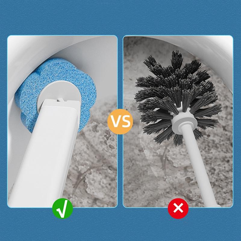 Disposable Toilet Brush Cleaner With Long Handle Bathroom Cleaning Sponge Brush With Replaceable Brush Head Toilet Accessories