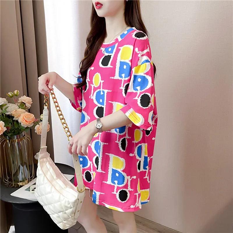 Sommer Vintage Print T-Shirt Mode Damen Übergroß Grafik Langarm T-Shirts Y2k Oberteile Harajuku Hip Hop Streetwear Jugend