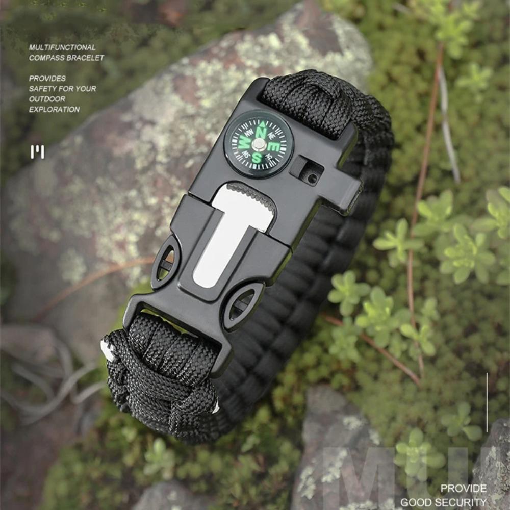 Brățară de supraviețuire multifuncțională Paracord în aer liber pentru bărbați și femei, camping, aventură, salvare de urgență, coardă de supraviețuire