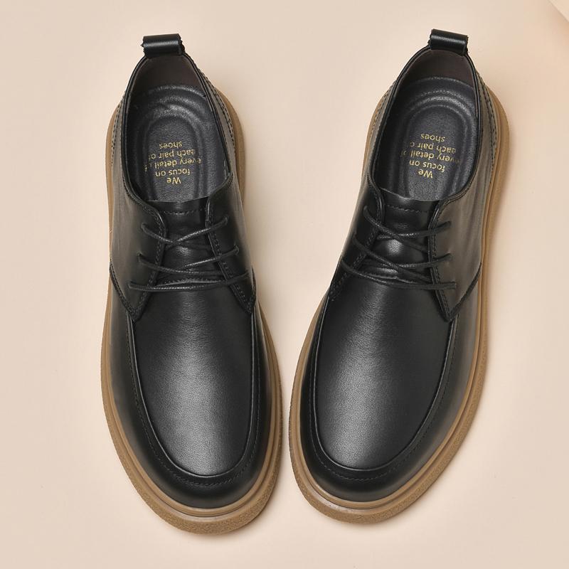 Fashion Genuine Leather Men Shoes Lace Up Business Low-cut Dress Shoes Round Toe Men Derby Shoes Spring/Autumn Men Sewing Flats