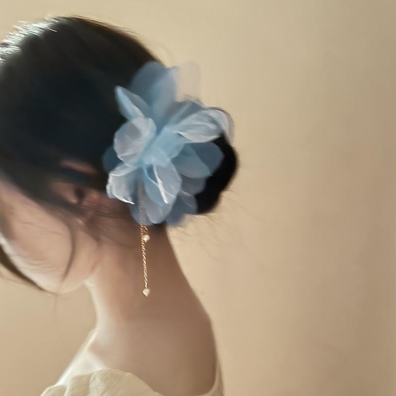 Atmosphere Floral Tassel Sweet Hairpin At The Back of The Head Fabric Pearl Hairpin Hair Accessory Luxury Exquisite Hairpin New