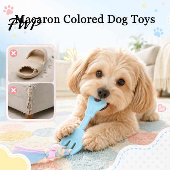 Safe Oral Care Pet Toys Molar Teeth Cleaning Fork Toy, Durable Woven Rope Training Macaron Cute Shape Dog Colors Interactive TPR Chew Toy for