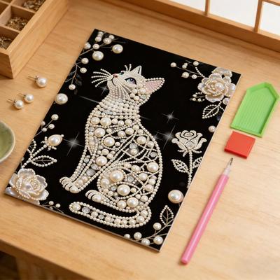 Pearl Painting Cat Shape Beaded DIY Frameless Handmade Craft DIY Pearl Painting Kits for Home Wall Women Birthday Mother's Day