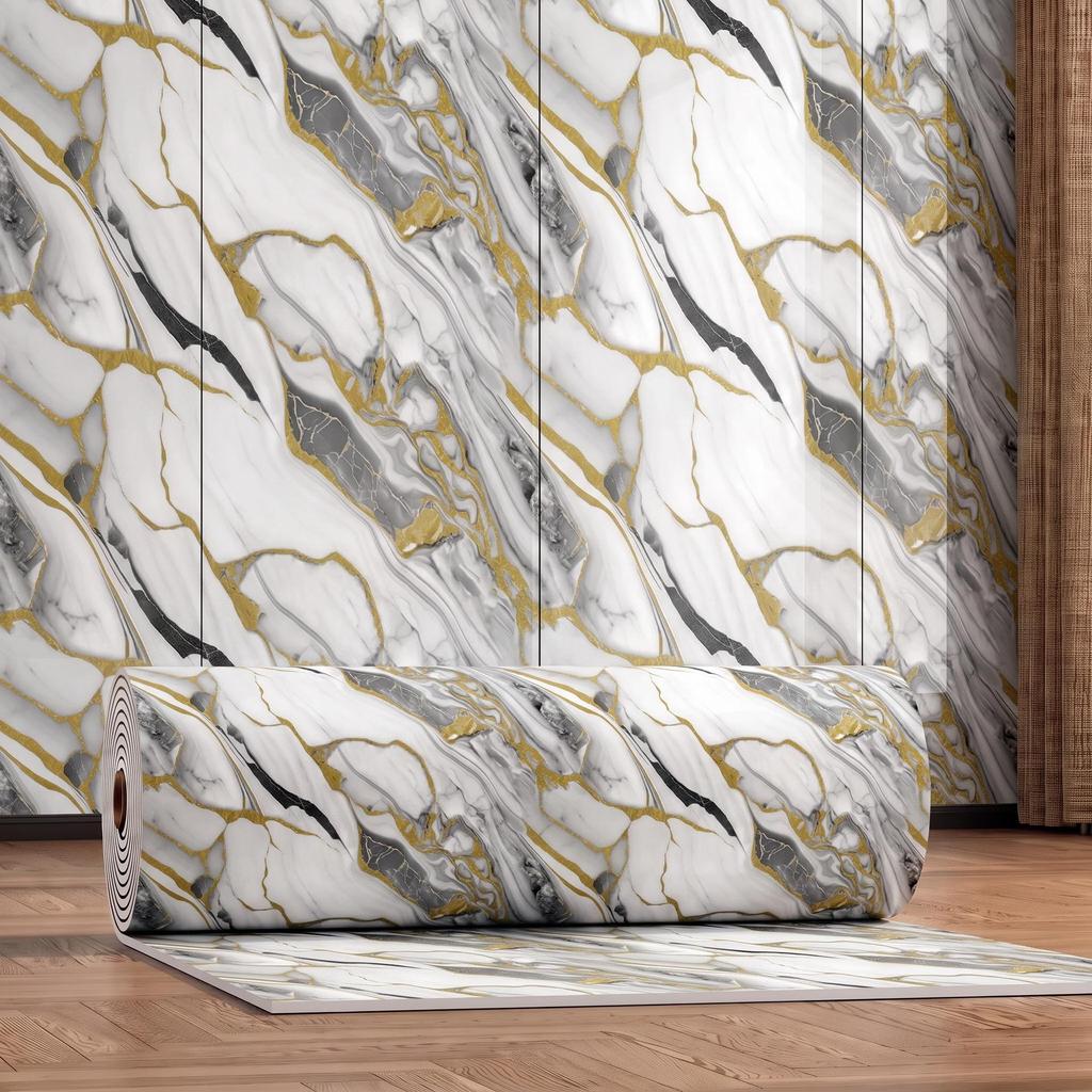 Gold-Plated Marble-Style Waterproof Wall Stickers for TV Backgrounds