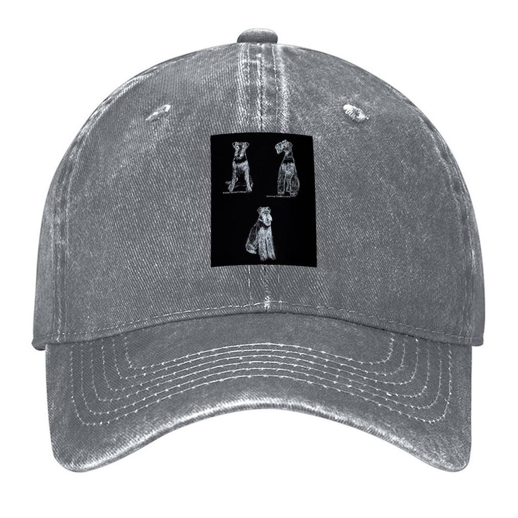 Quirinus Versatile Airedale Terriers White Ink on Black Paper 1 Baseball Cap New In Hat Unique hats Cosplay Womens Hats Mens