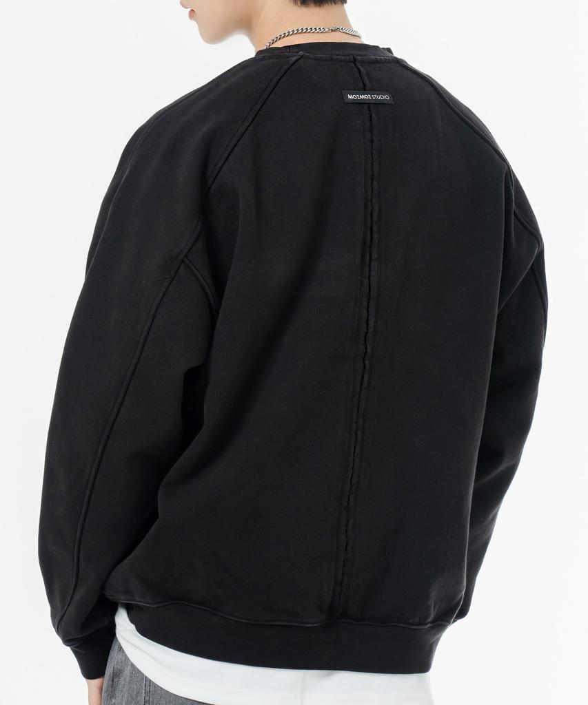 MOZMOZ Heavy Weight Pigment Raglan Back Slit Oversized Sweatshirt Black