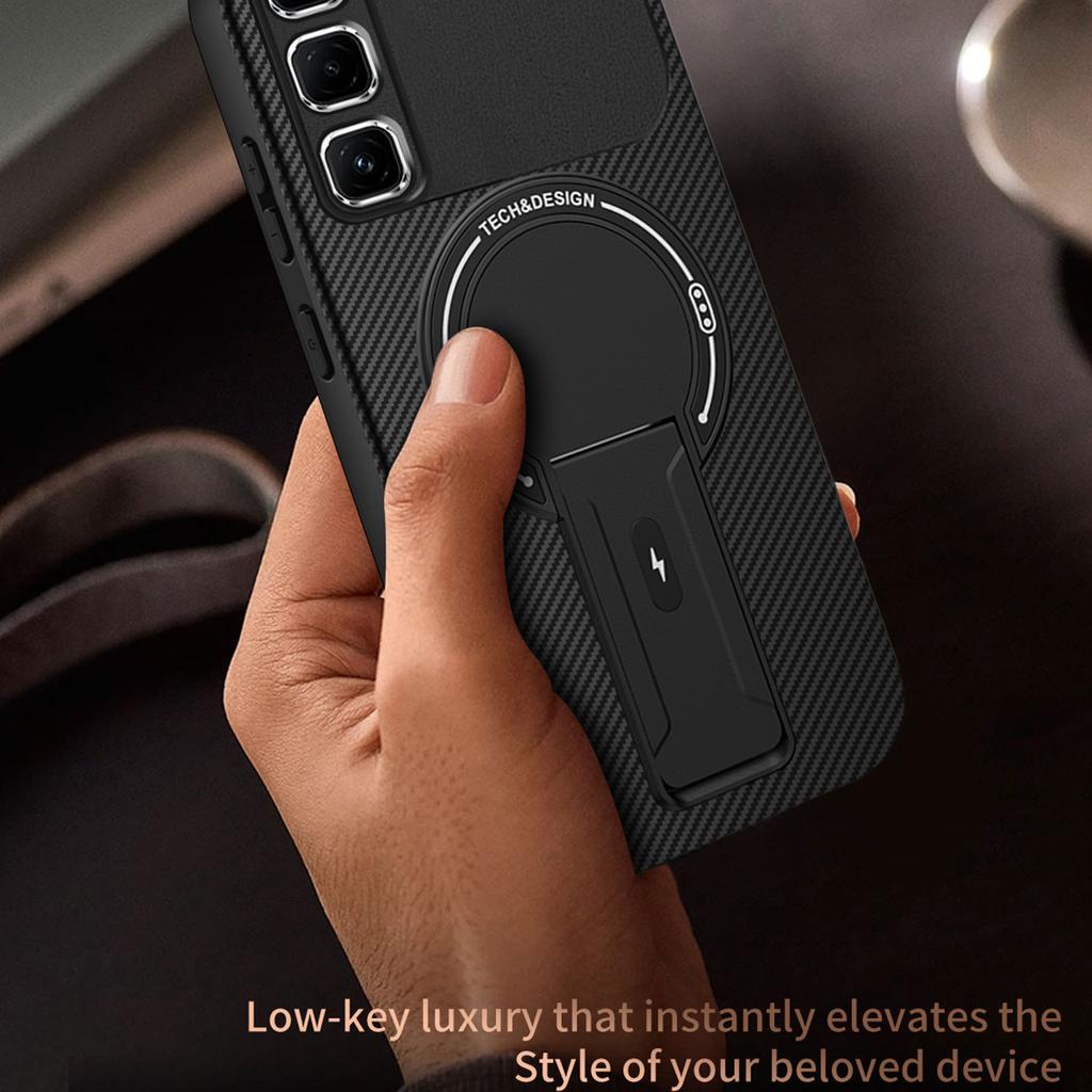 For Infinix Hot 50 Pro+ 4G Case Carbon Fiber Texture PC+TPU Phone Cover with Kickstand