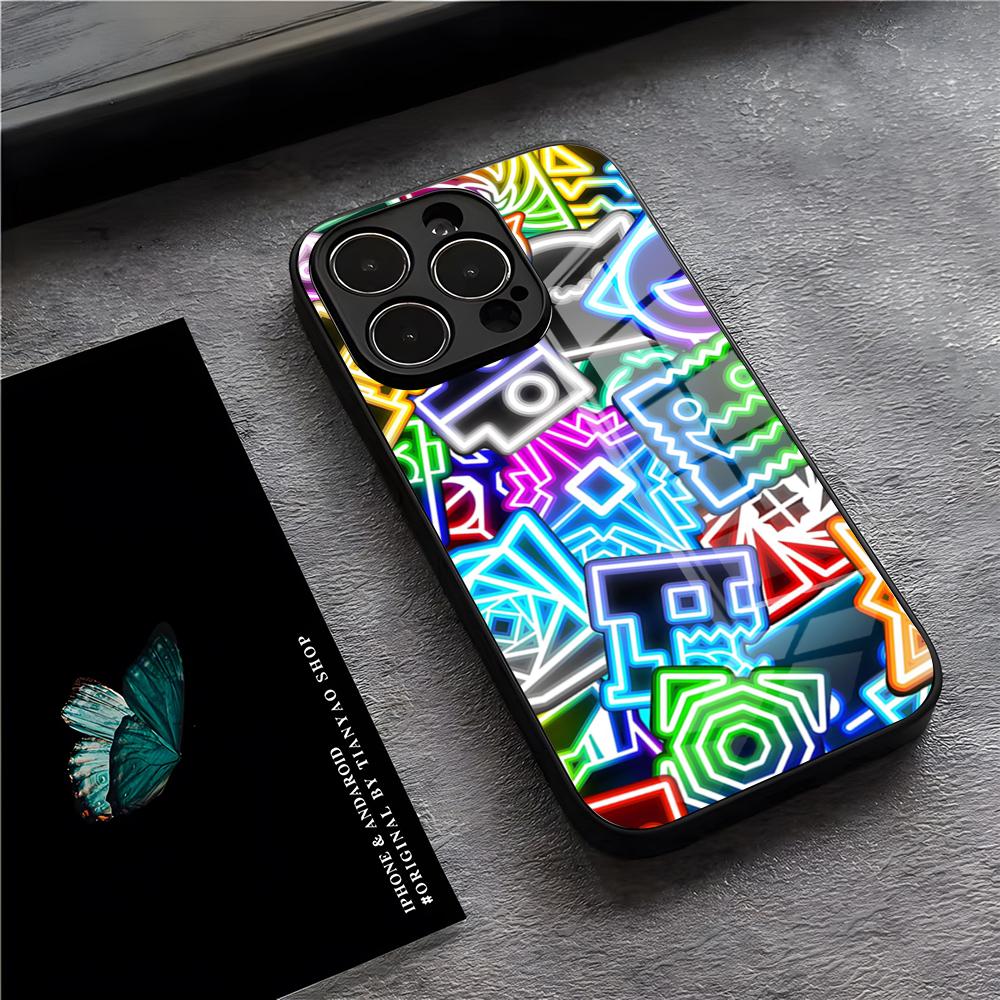 Game G-Geometry Dash Phone Case For IPhone 17 Pro Max 15 Pro 16 14 Plus 12 13 Mini 11 Pro Shockproof Glass Cover