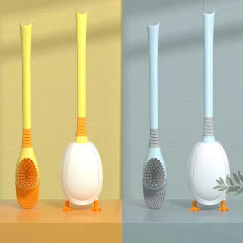 Creative Duck Shape Floor-to-ceiling Toilet Brush Set Silicone Brush Soft Brush To Clean The Toilet Floor