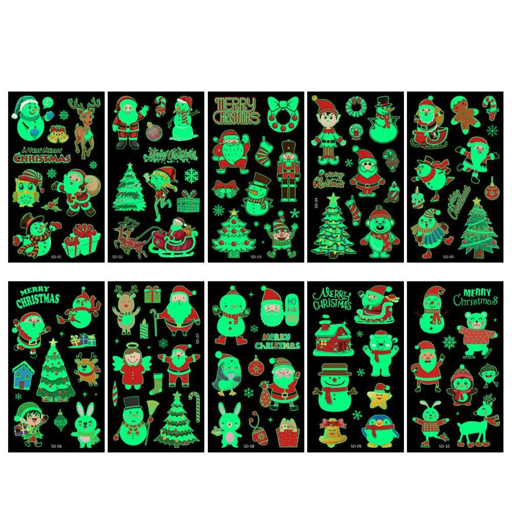 

Праздничный подарок Вечеринка Светящаяся тату-наклейка Временная татуировка Наклейки для боди-арта Рождественская временная татуировка 10Pcs/Set