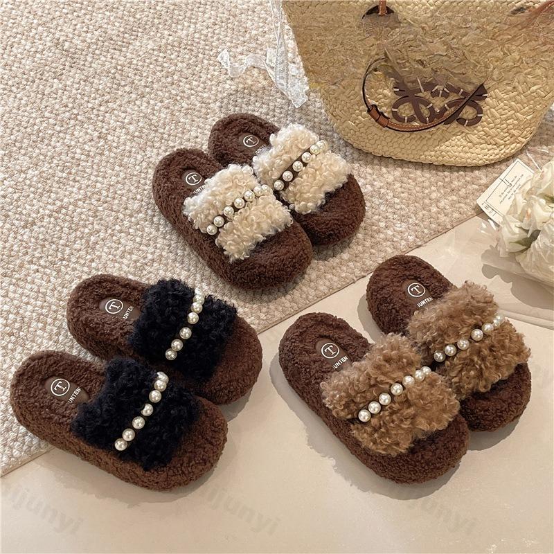 Women Platform Plush Shoes Winter Fashion Height Increase Luxury Cotton Slippers Warm Comfort Non Slip Indoor One Word Slippers