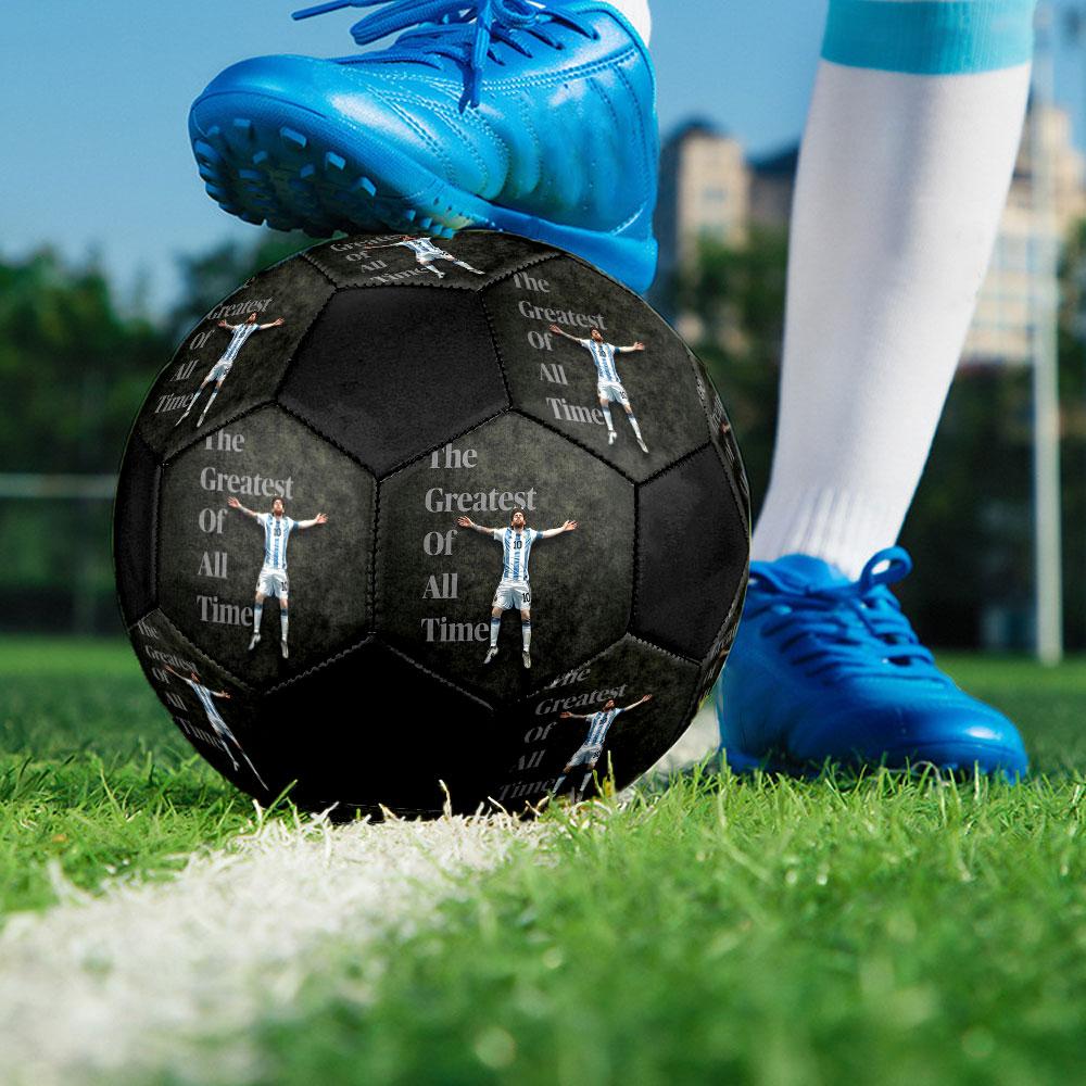 Messi Size 5 Soccer Ball, Machine-Stitched PVC, Durable & High Bounce, All Ages Fit, Fan Merchandise, Matches & Outdoor Use.