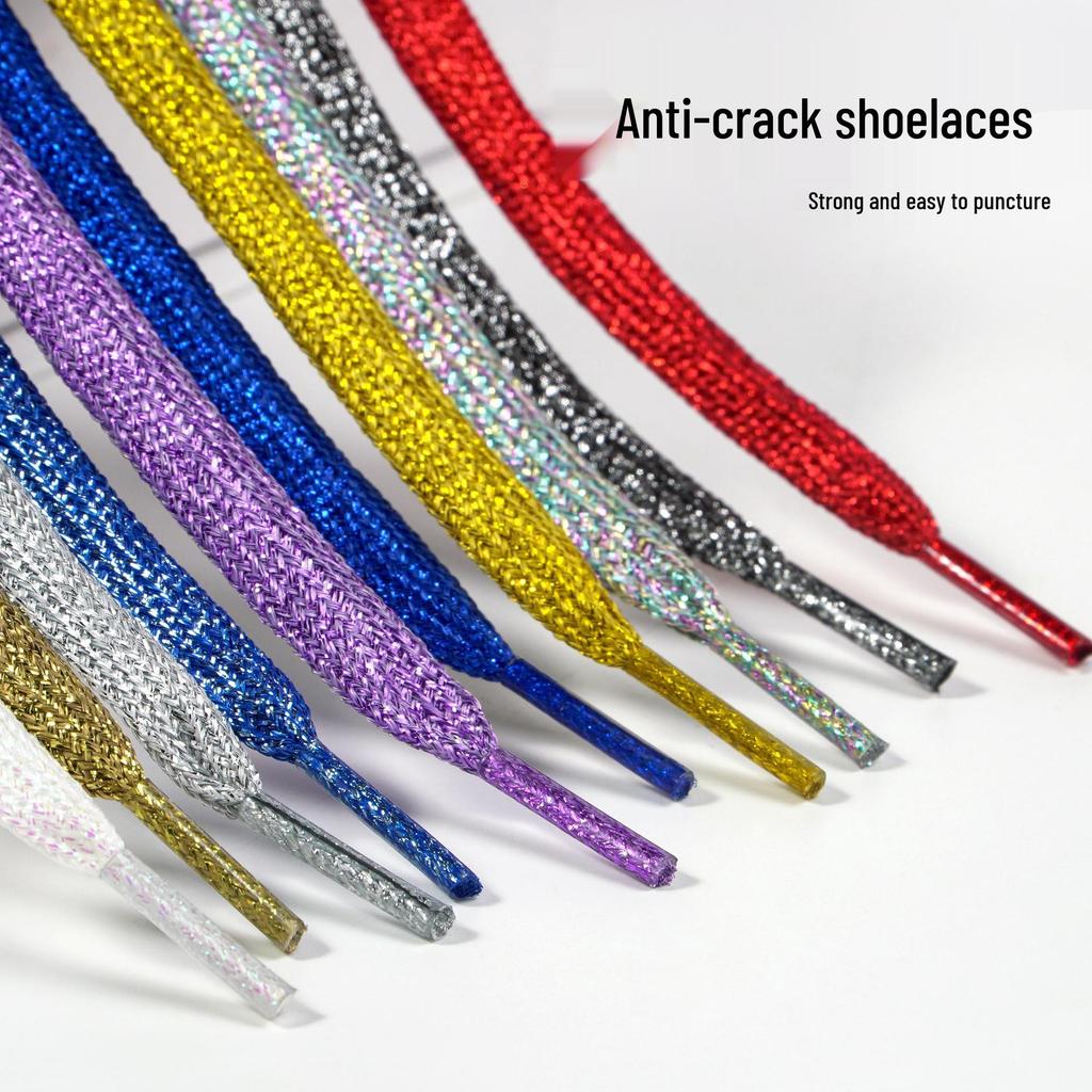 Pearlescent Gold & Silver Thread Shoelaces: Vibrant Double-Layer Flat Cords for Board, Sports, and Dance Shoes