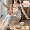 Women's 2026 Summer Cloud Cotton Camisole Nightgown with Built-in Bra, Princess Style Long Dress Lapel