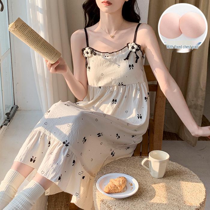 

Women s 2026 Summer Cloud Cotton Camisole Nightgown with Built-in Bra, Princess Style Long Dress Lapel XXL