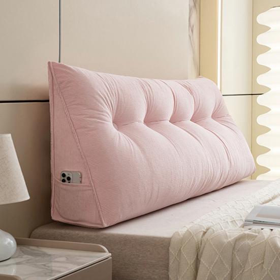 Headboard Wedge Cushion Corduroy Triangle Headboard Pillow with Side Pocket Ergonomic Back Support Daybed Pillow for Reading Sitting Working
