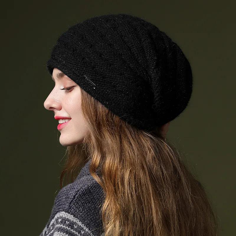 WTEMPO Autumn Winter Woolen Warm Beanie Hats Women's Elegant Large Size Versatile Knitted Hats Warm Beret Mother Hats