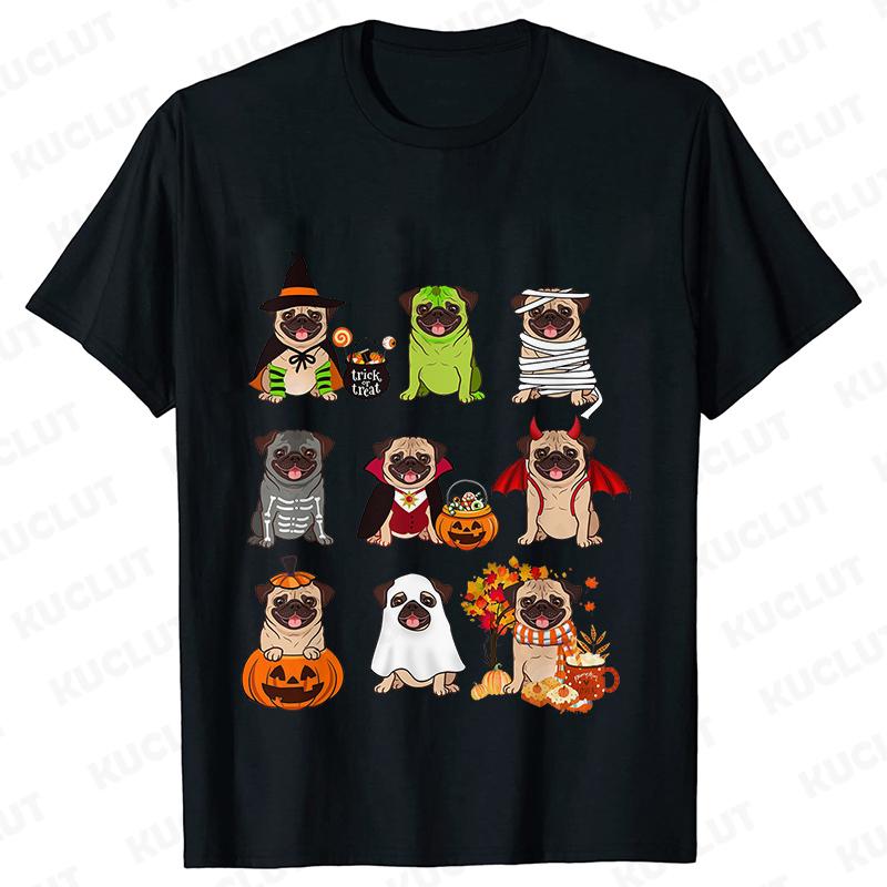 Dog Horror Halloween Women TShirts Pug Dog Shirt Harajuku Graphic Tops Female Summer Fashion Shirts Halloween Pug Dog Tshirt