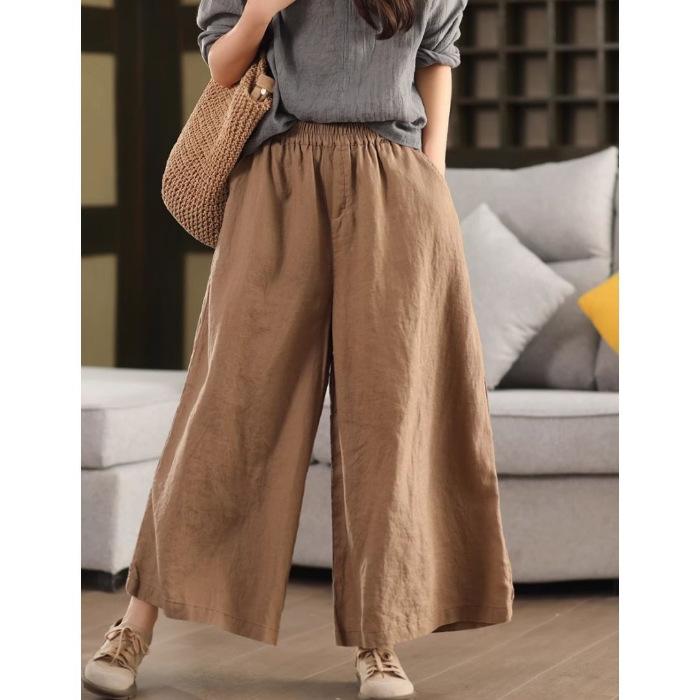 Summer New Casual Pants Women's Versatile Fashion Loose and Thin Women's Retro Nine-point Wide-leg Pants