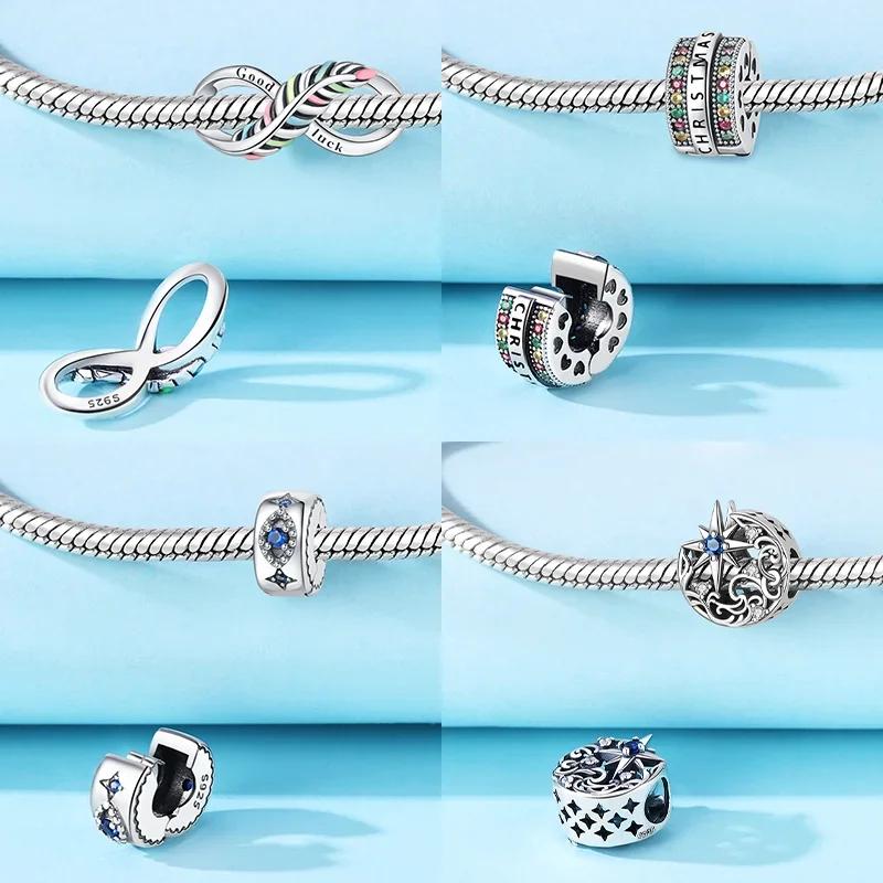 Real Copperrainbow Heart Beads Star Moon Cross Charm Fit Original Bracelet Jewelry Making Diy For Women Fine Gifts