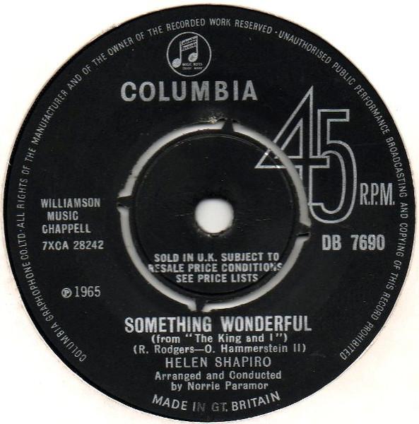 

7inch Record HELEN SHAPIRO - Something Wonderful DB7690 Columbia 1965 UK Pop Used