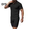 2 Teile/satz Männer Outfit Revers Kurzarm Pullover Tops Elastische Kordelzug Taille Taschen Shorts Set Einfarbig Sportswear