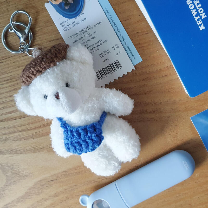 Teddy Bear Knit Hat Beret Bag Doll Keychain