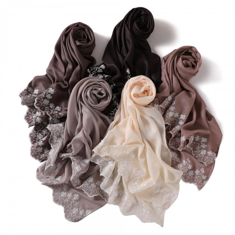 Floral Embroidered Solid Color Scarf Shawl Wrap Lightweight UV Protection Accessory Women