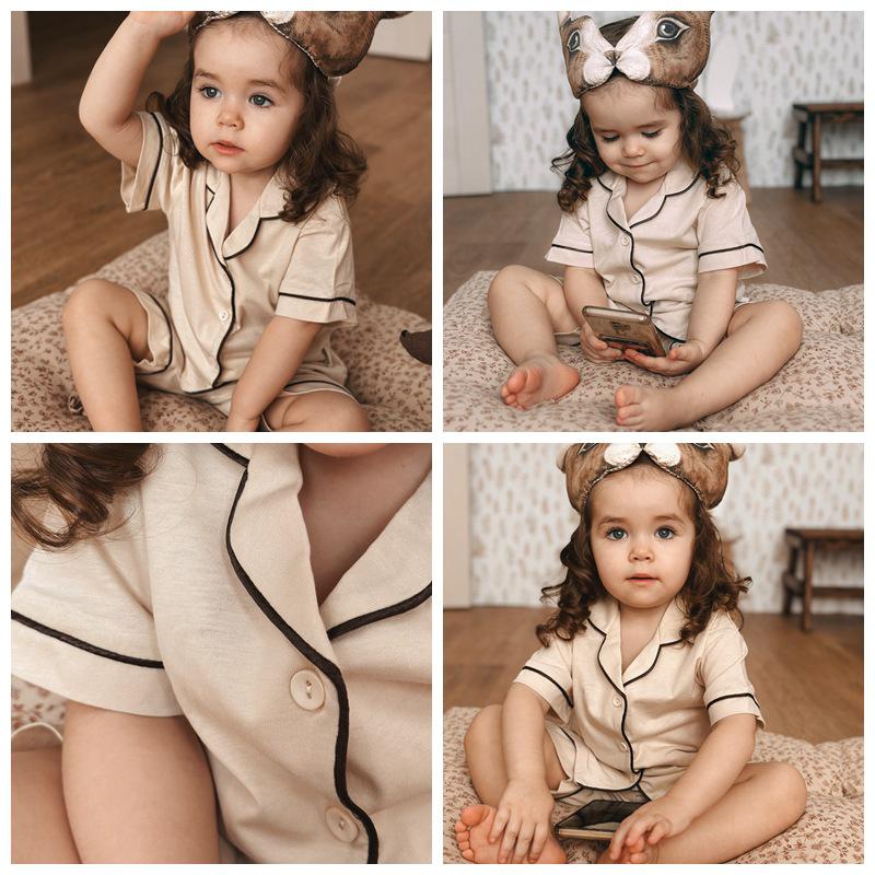 Korean Style Kids' Cotton Family Matching Pajama Set - Short Sleeve Girls & Boys Edition