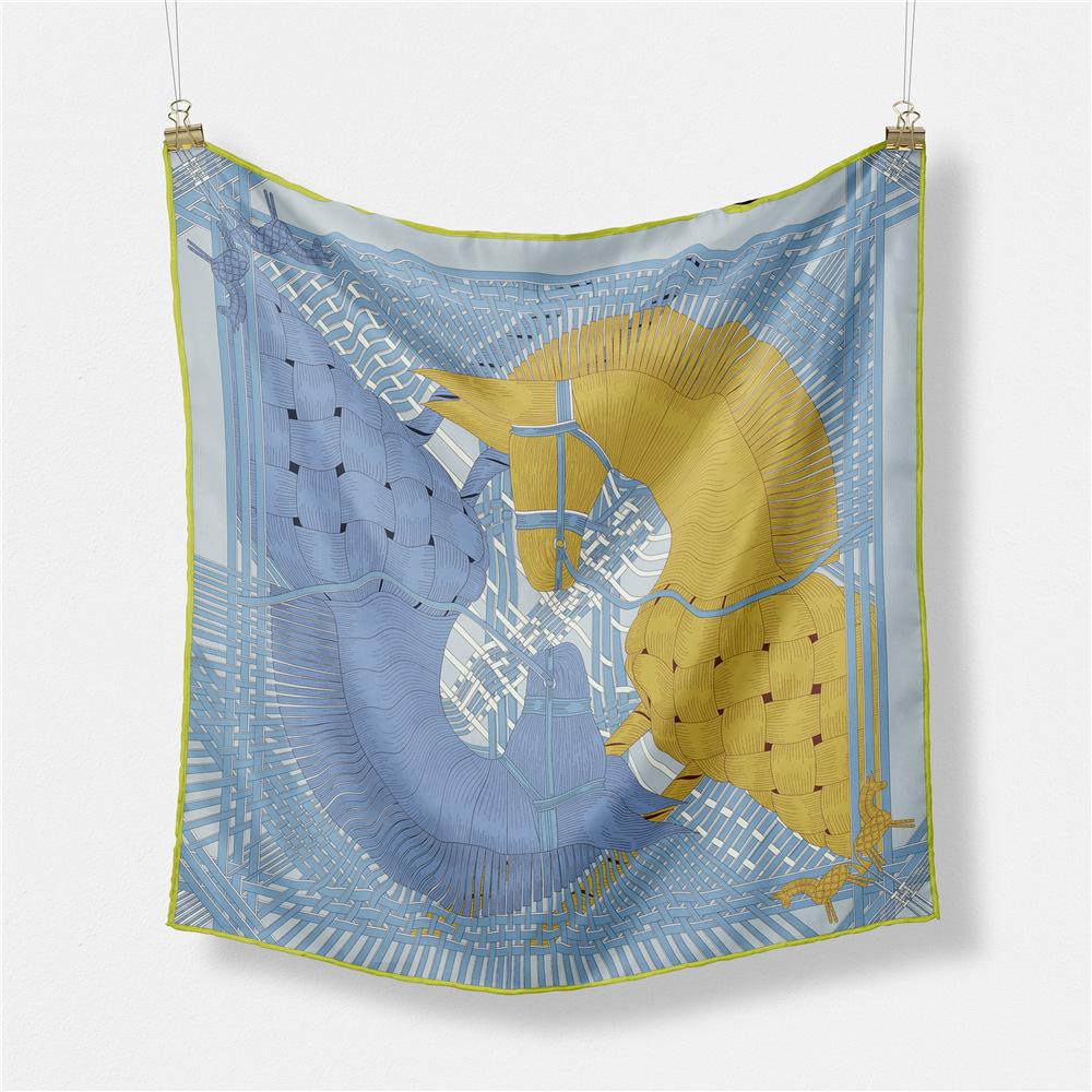 53X53CM Fashion Horse Print Manual Hand Square Scarves Female Elegant Small Neck Twist Bag Decorative Hijab Girls Hair Jewlery