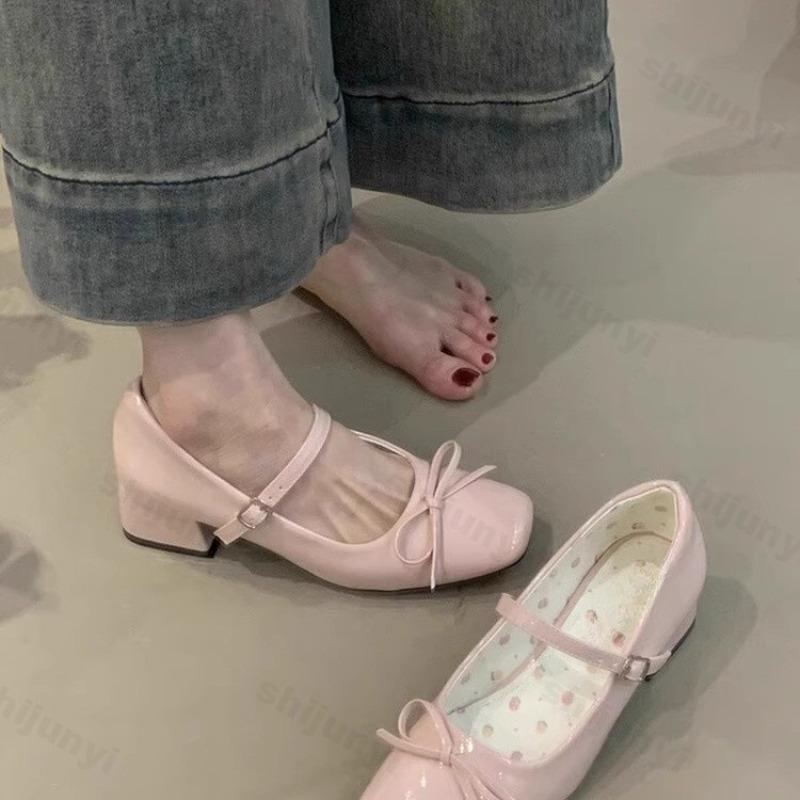 Women's Ballet Shoes 2025 Autumn New Bow Knot Buckle Strap Mary Jane Shoes Luxury Outdoor Non Slip Party Chunky Heels