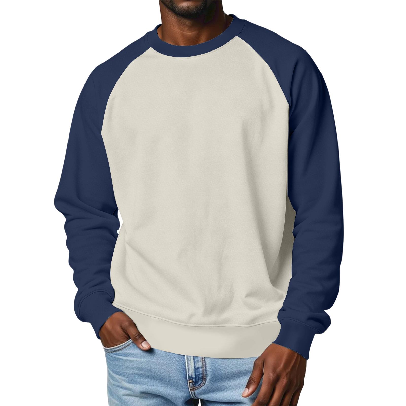 

Men s Round Neck Raglan Sleeve Fleece-Lined Thick Color Sweatshirt L