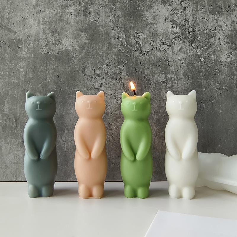 Molde de silicona para vela de aromaterapia con diseño de gatito de pie en 3D, ideal para decoración del hogar, manualidades DIY para gatos y mascotas.