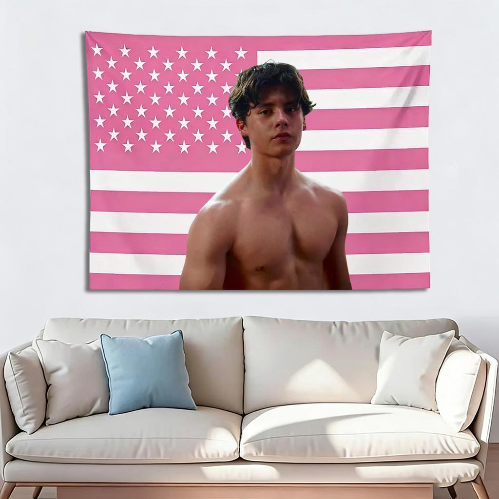 Arazzo Miguel Mora Bandiera Americana Rosa, Arte da Parete Estetico, Morbido Appeso a Parete in Poliestere per Camera da Letto, Stanza dei Fan, Regalo