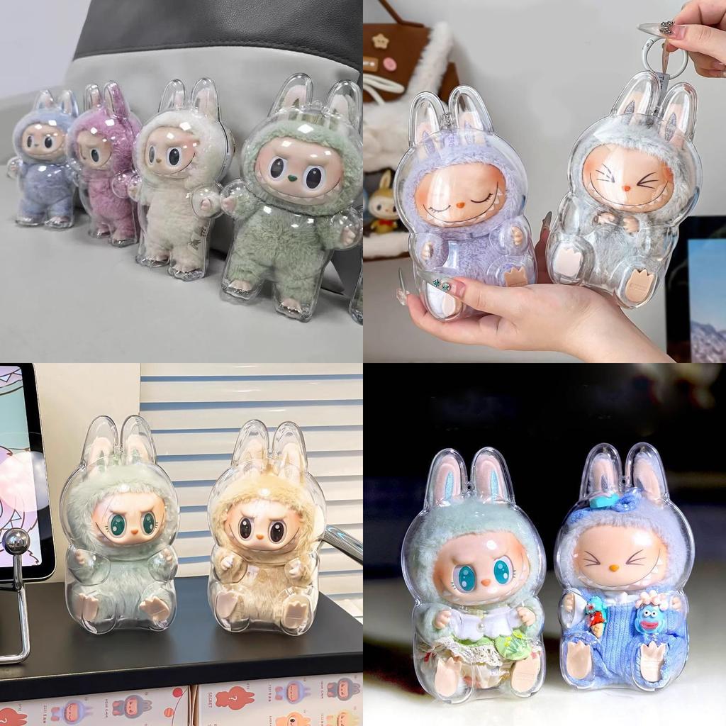 Transparent Labubu Protective Shell Macaron Stand Dustproof Cover For Dolls And Accessories