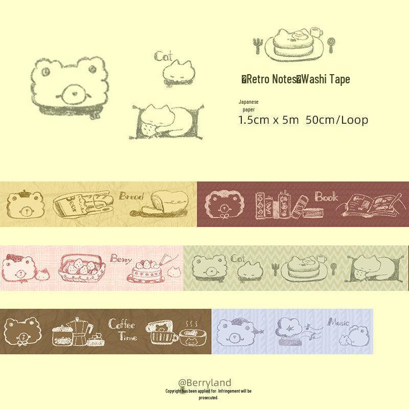 Berryland Retro Little Notes: Cute Bear Spring Letter Planner Tape for Collage