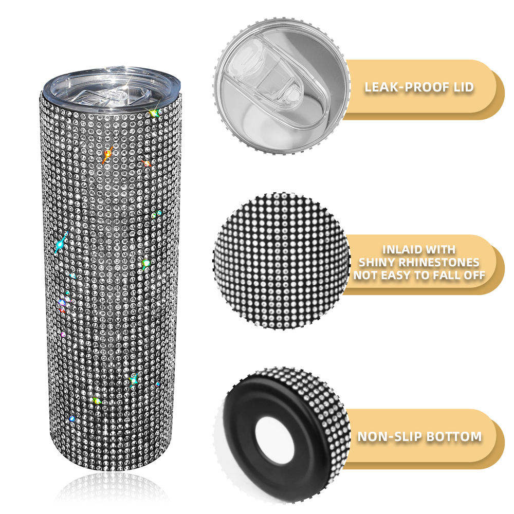 500ml Diamond Crystal Car Bottle Stainless Steel Water Bottle Bling Rhinestones Vacuum Flasks Coffee Cup Tumbler Car Accessories