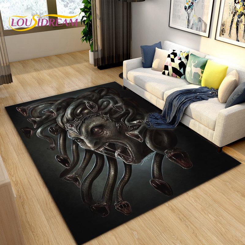3D Medusa Snake Gorgon Area Rug Large,Carpet Rug for Living Room Bedroom Sofa Doormat Decoration,kids Play Non-slip Floor Mat