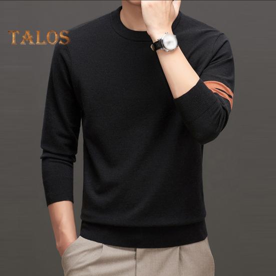 Herrenpullover für Herbst und Winter, mit dehnbaren Bündchen und Saum, Rundhalsausschnitt, verdickt, hält warm, einfarbig, lange Ärmel, mittellanges Oberteil