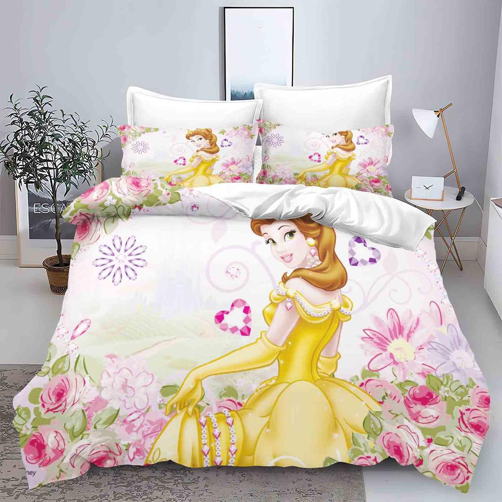 Serie Principesse Set Camera da Letto 3 Pezzi Set Copripiumino Biancheria da Letto 3D Biancheria da Letto per Bambini Set Piumoni Queen Twin Casa Anime
