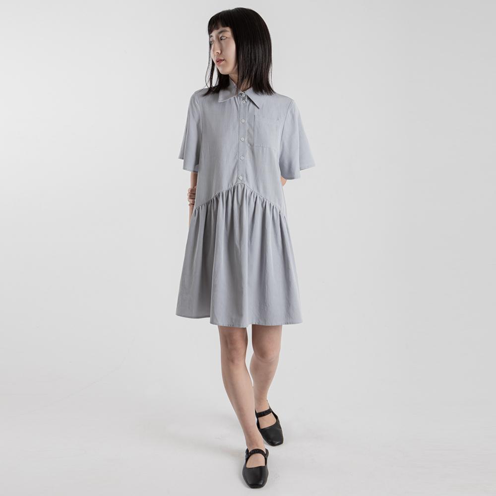 Wimzi Mind Blossom Short-Sleeve Shirt Dress Ash Blue