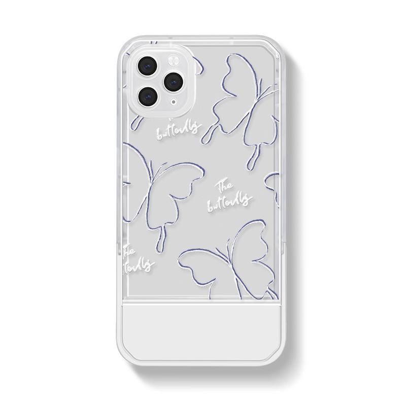 Ins Line Butterfly Phone Case For Iphone 11 12 Promax 13 Pro Max 8 7 Plus Xsmax X Xr Stand Holder Cute Cartoon Back Cover Capa