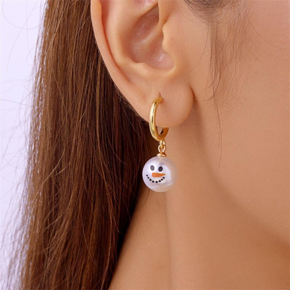 Pearl Snowman Earrings Rhinestone Xmas Dangle Earrings Christmas Earrings  New Year Ear Gift